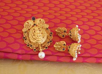 Temple lakshmi blue color matte finish pendant set 2