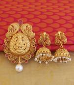 Temple lakshmi pink color matte finish pendant set