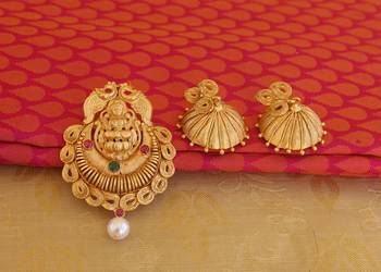 matte finish temple lakshmi pendant set 1