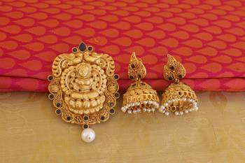 matte finish blue temple lakshmi pendant set 1