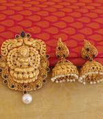 matte finish blue temple lakshmi pendant set