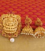 matte finish red temple lakshmi pendant set