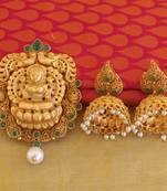 matte finish green temple lakshmi pendant set