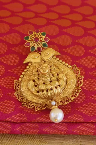 Peacock temple lakshmi matte finish pendant set