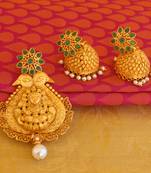 Peacock temple lakshmi matte finish pendant set