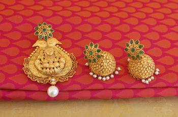 Peacock temple lakshmi matte finish pendant set 2