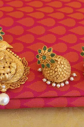 Peacock temple lakshmi matte finish pendant set
