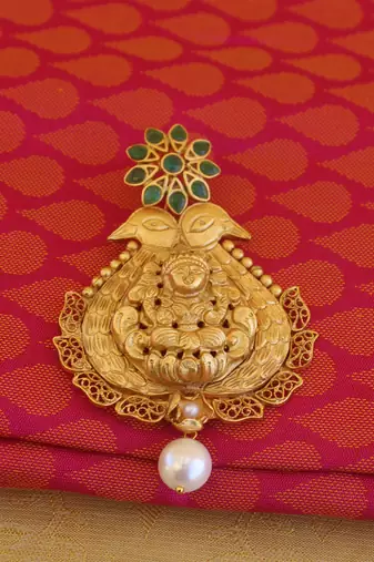 Peacock temple lakshmi matte finish pendant set