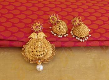 Peacock temple lakshmi matte finish pendant set 1