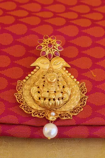 Peacock temple lakshmi matte finish pendant set