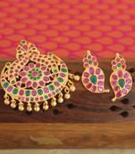 Matte finish ruby peacock pendant set