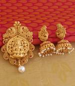 Matte finish peacock temple lakshmi pendant set