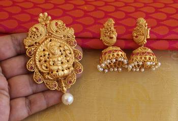 Matte finish peacock temple lakshmi pendant set 3
