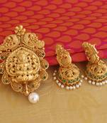 Matte finish peacock temple lakshmi pendant set