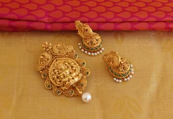 Matte finish peacock temple lakshmi pendant set 2
