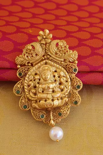 Matte finish peacock temple lakshmi pendant set