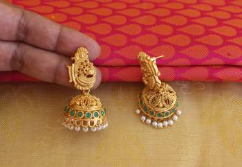 Matte finish peacock temple lakshmi pendant set 4