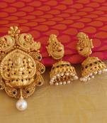 Matte finish peacock temple lakshmi pendant set