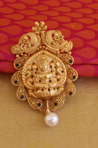 Matte finish peacock temple lakshmi pendant set