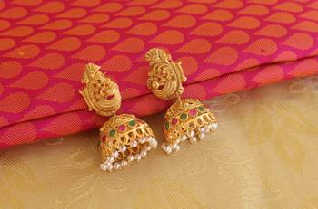 Matte finish peacock temple lakshmi pendant set 2