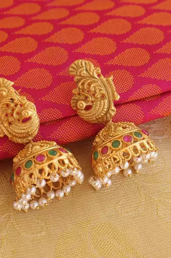 Matte finish peacock temple lakshmi pendant set
