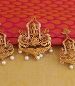 Temple lakshmi peacock cz stone pendant set