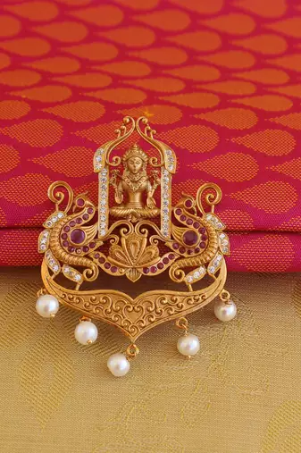 Temple lakshmi peacock cz stone pendant set