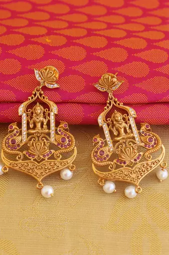 Temple lakshmi peacock cz stone pendant set