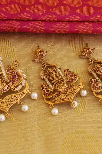 Temple lakshmi peacock cz stone pendant set