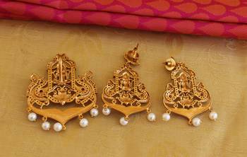 Temple lakshmi peacock cz stone pendant set 5