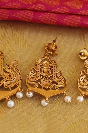Temple lakshmi peacock cz stone pendant set