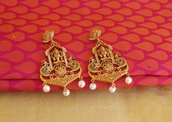 Temple lakshmi peacock cz stone pendant set 2