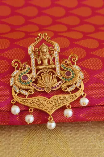 Temple lakshmi peacock cz stone pendant set