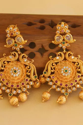 Cz stone matte finish peacock pendant set