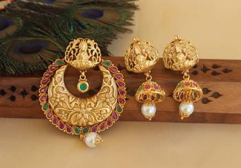 Temple matte finish lakshmi pendant set 1