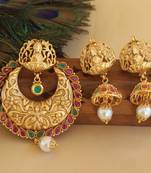 Temple matte finish lakshmi pendant set