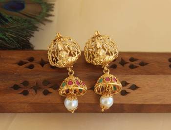 Temple matte finish lakshmi pendant set 3