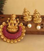 Matte finish temple ruby pendant set