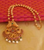 Matte finish kempu peacock necklace