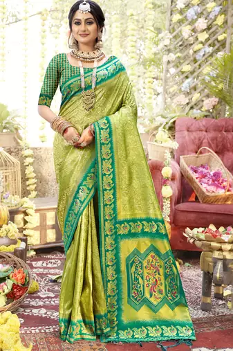 Green art silk woven work festival saree