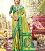 Green art silk woven work festival saree