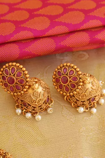 Matte finish  kempu necklace set