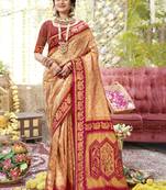 Orange art silk woven work festival saree