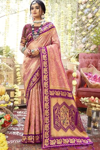 Pink art silk woven work festival saree