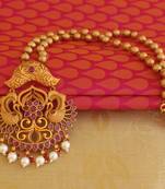 Matte finish kempu peacock necklace