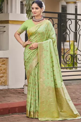 Mint green art silk woven work festival saree