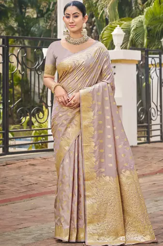 Grey art silk woven work festival saree