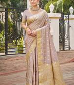 Grey art silk woven work festival saree