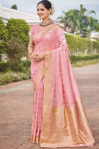 Pink art silk woven work festival saree