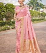 Pink art silk woven work festival saree